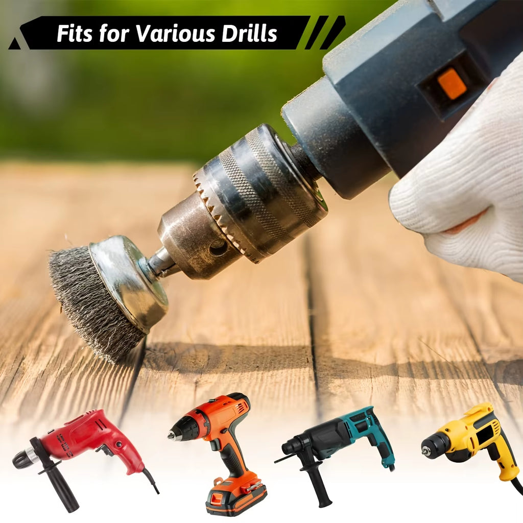 Wire Brush Wheel Set for Drill – 1/4 in Hex Shank, 3 or 10 Pcs – image 5