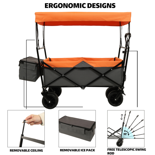 480 lb Collapsible Wagon with Canopy, Mosquito Net & 7in Wheels – image 5