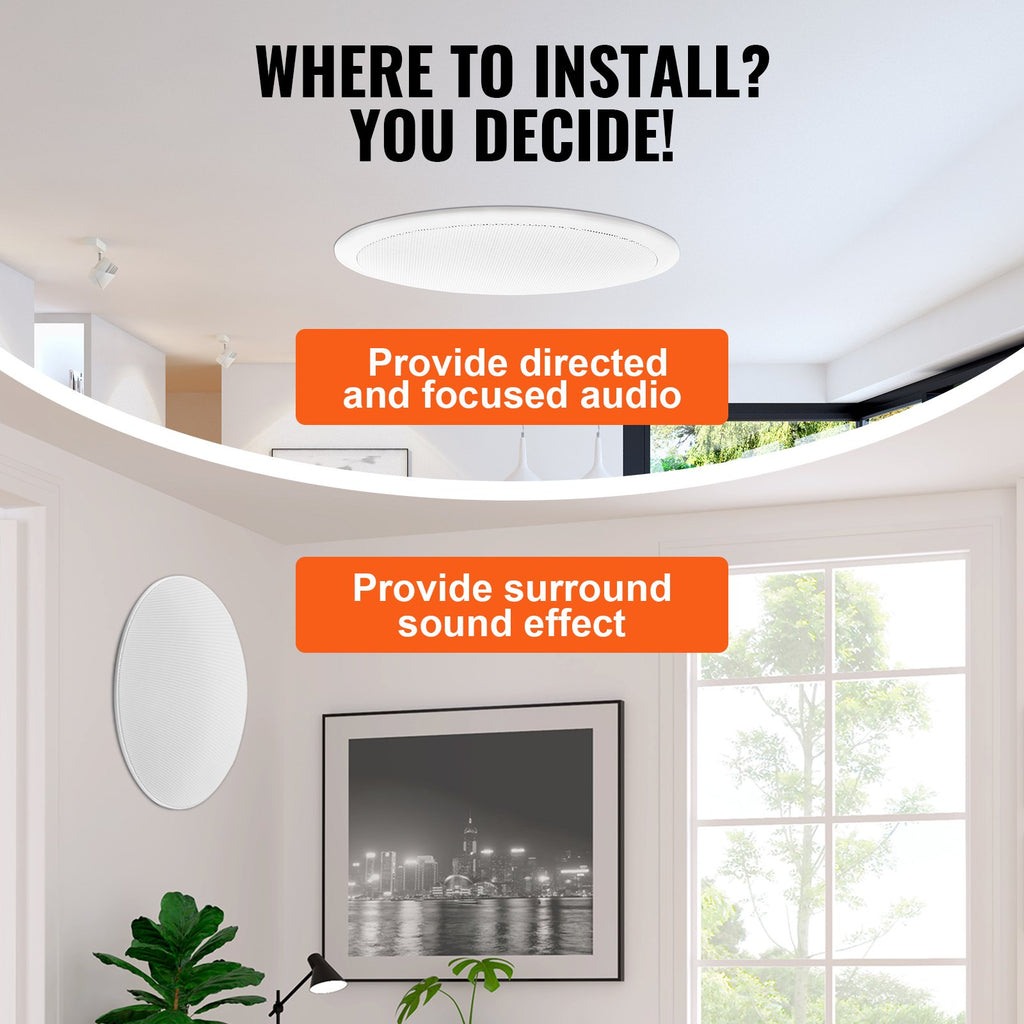 8 Inch In-Ceiling Speakers 4 Pack, 100W 2-Way Flush Mount, White – image 6