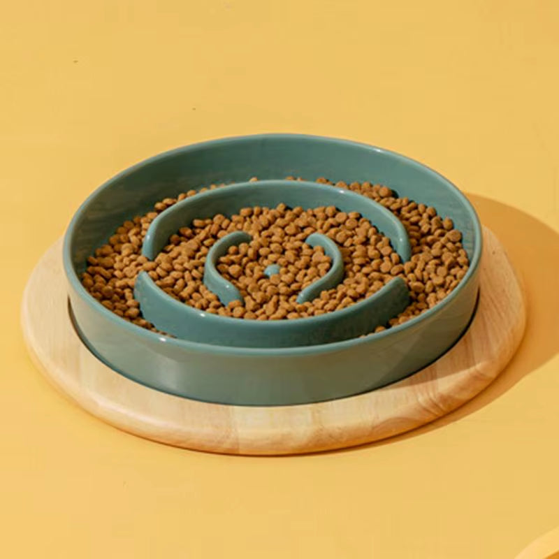 Ceramic Slow Feeder Bowl - Elevated Dog Bowl with Wood Stand – image 4