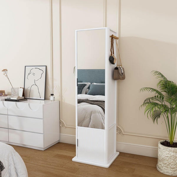 4-in-1 Revolving Makeup Tower with Full Mirror, Hat Hooks and Shelves – image 1