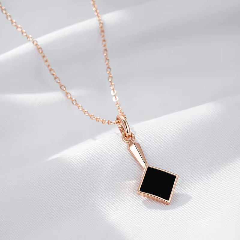 Black Stone Pendant Necklace - Rose Gold Tone – image 5