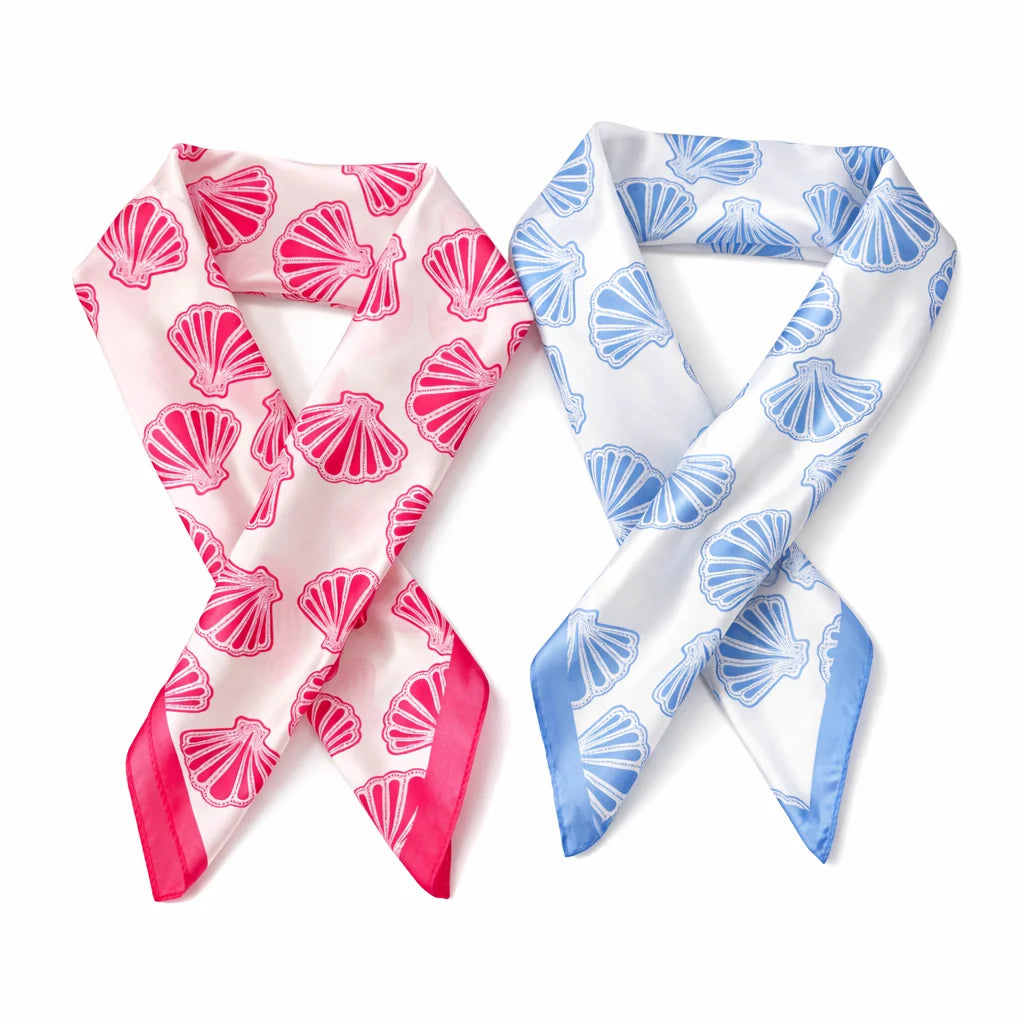 Shell Print Square Scarf – Coastal Neck & Hair Scarf