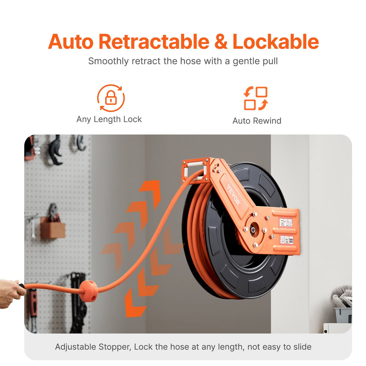 Retractable Air Hose Reel 3/8 in x 100 ft, 300 PSI Auto-Rewind – image 3