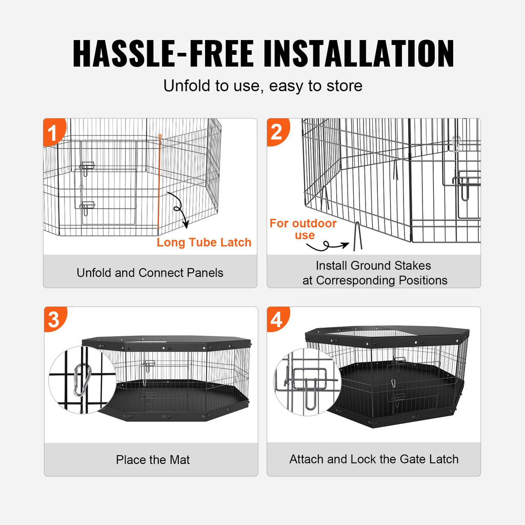 Dog Playpen with Top Cover and Pad, 8 Foldable Metal Panels, 24 in – image 5