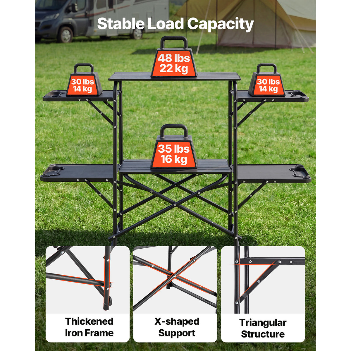 Camping Kitchen Table, Folding Cook Station with 4 Side Tables – image 4
