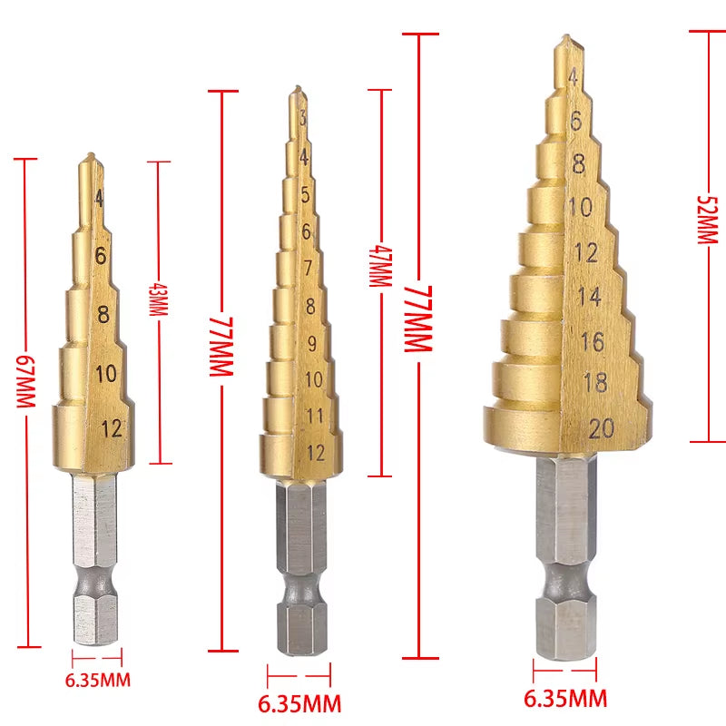 Step Drill Bit Set, Titanium-Coated HSS Cone Bits 4-32 mm – image 5