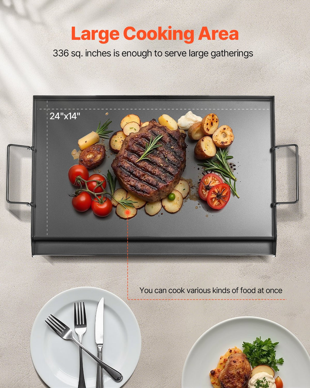 24 x 16 Inch Carbon Steel Flat Top Griddle with Grease Trough – image 5