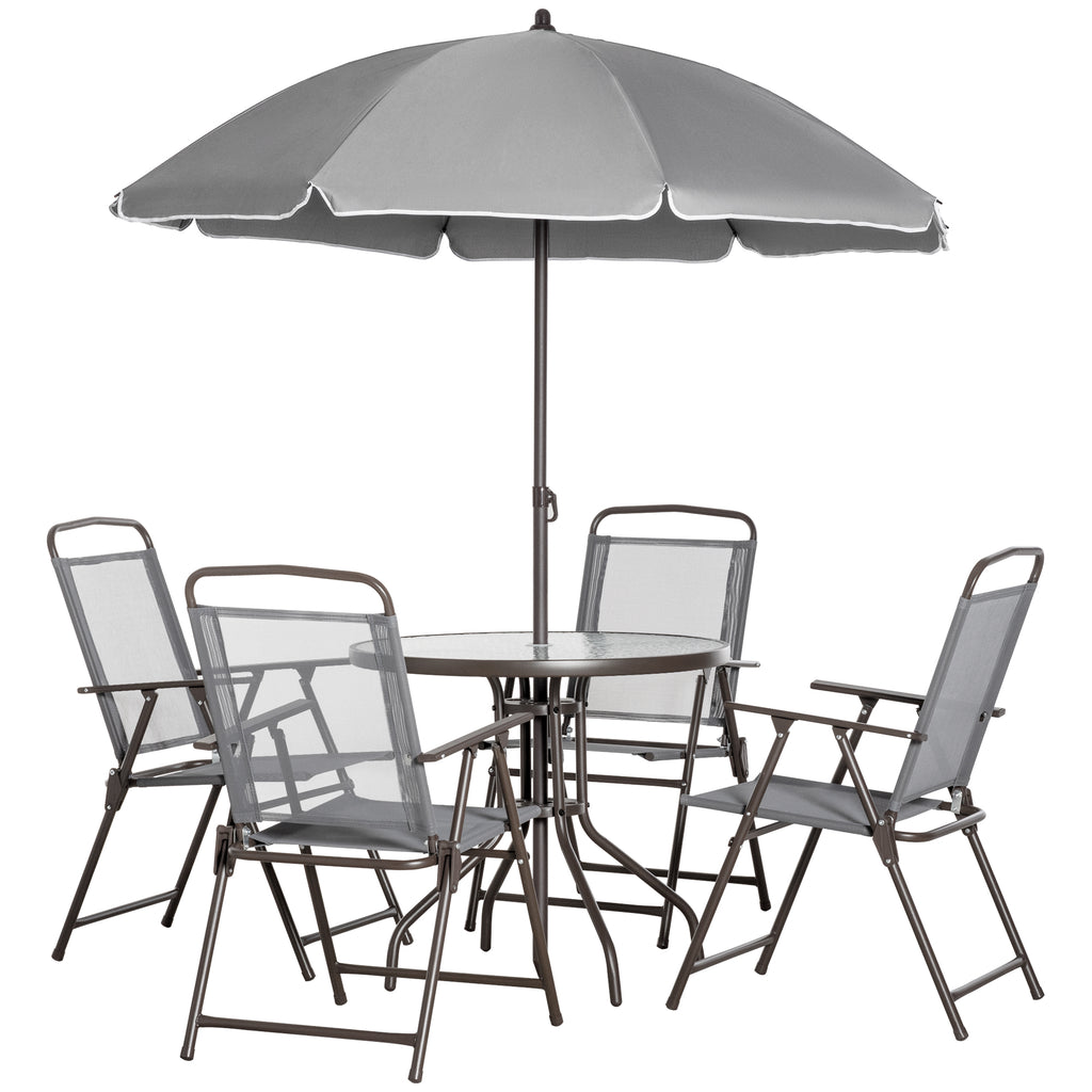 6-Piece Patio Dining Set for 4 with Umbrella and Folding Chairs