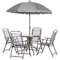 6-Piece Patio Dining Set for 4 with Umbrella and Folding Chairs