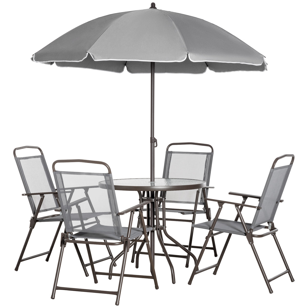 6-Piece Patio Dining Set for 4 with Umbrella and Folding Chairs