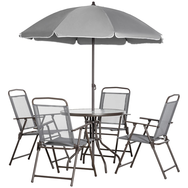 6-Piece Patio Dining Set for 4 with Umbrella and Folding Chairs