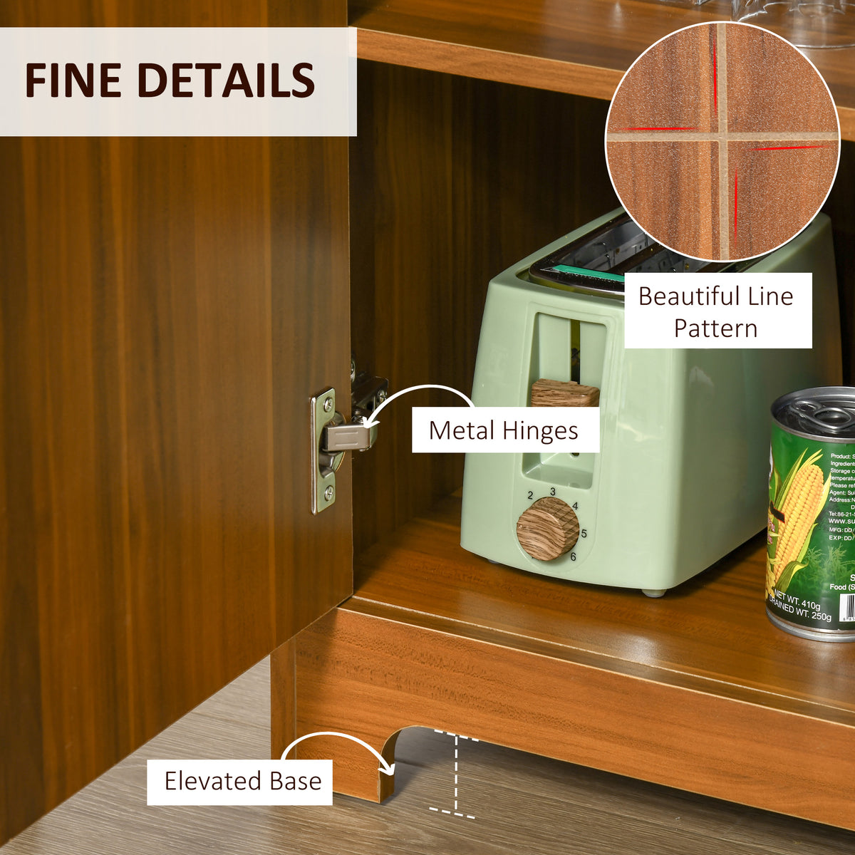 Wine Cabinet Sideboard with 6-Bottle Rack and Glass Holders, Brown – image 5