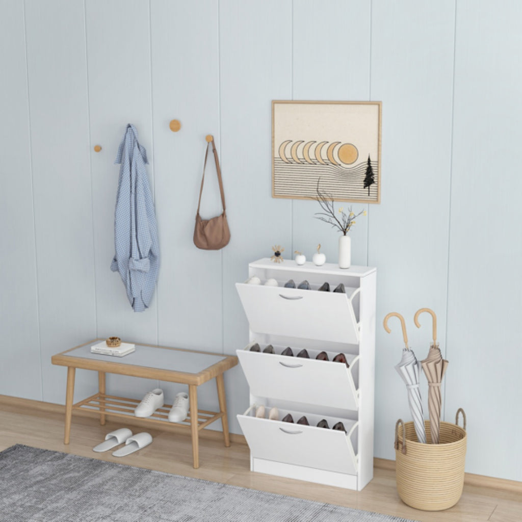 Shoe Cabinet for Entryway, Narrow 3-Drawer Flip-Down Storage, White