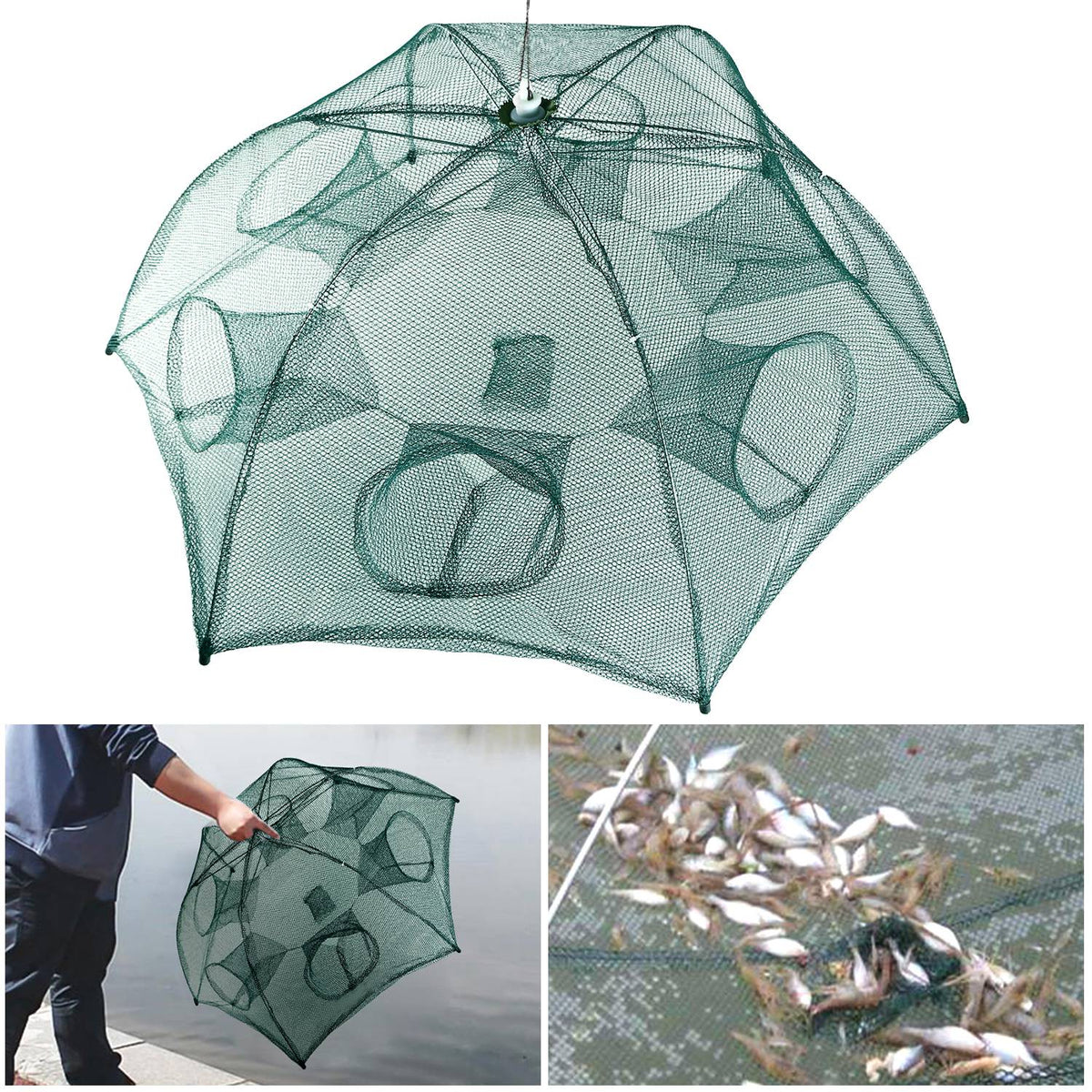 Foldable Fishing Bait Trap Net with 6 Entrances – image 2