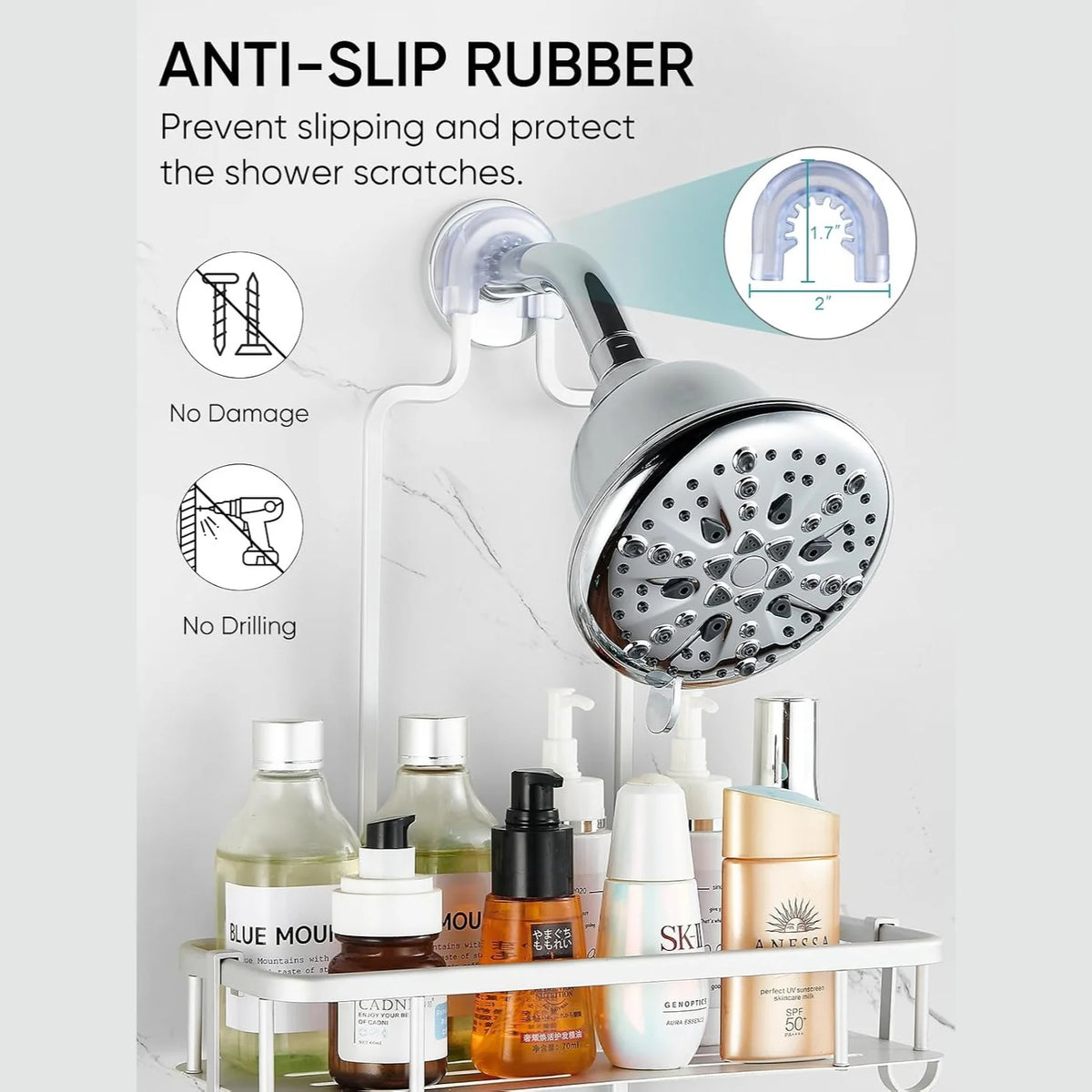 Hanging Shower Caddy, Anti-Swing Organizer with 4 Hooks – image 5