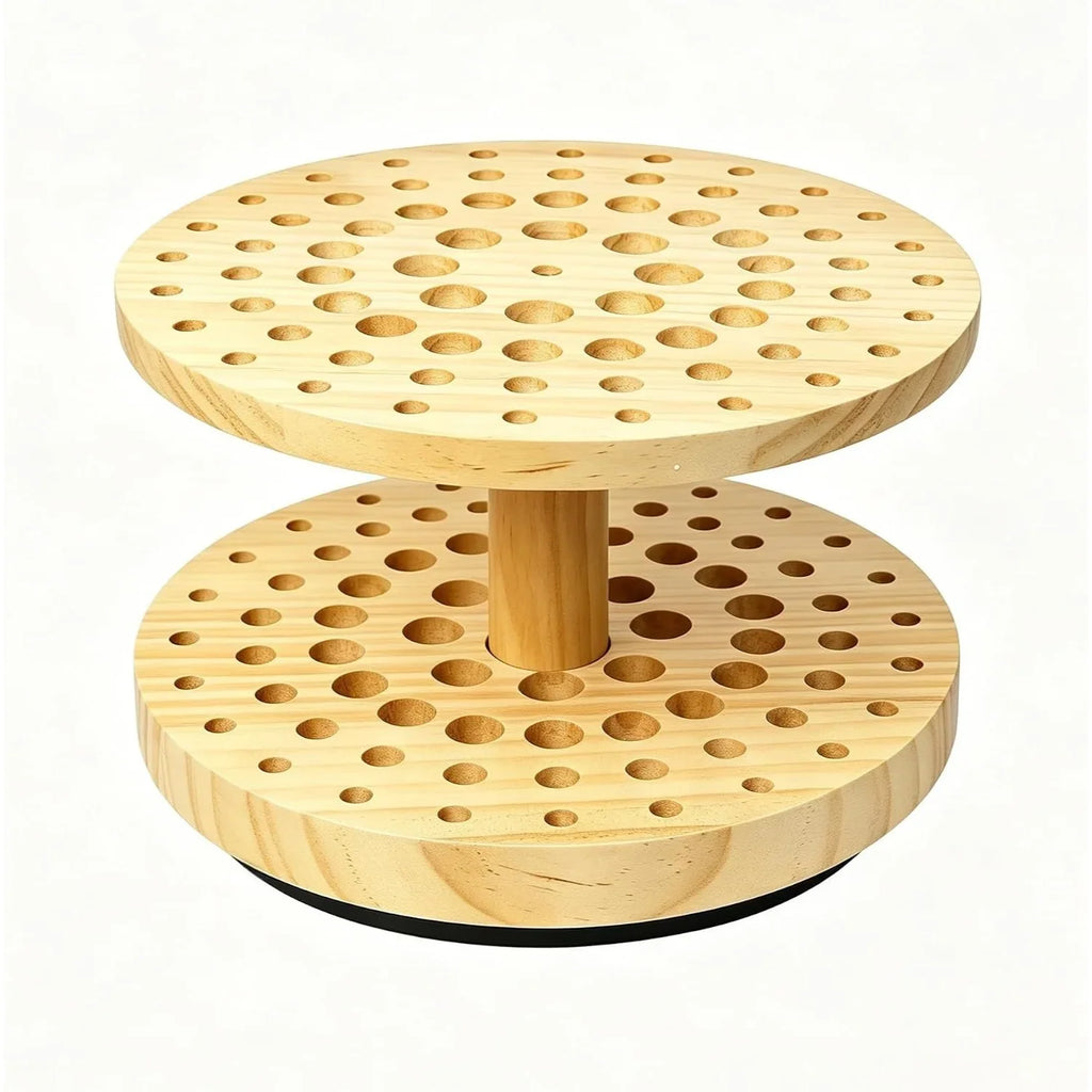 Rotating Pen Holder, 72-Hole Wooden Desk Organizer