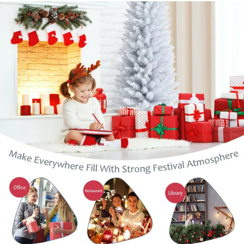 Christmas Tree, 6 Ft White Slim Pencil, Unlit with Metal Stand – image 11