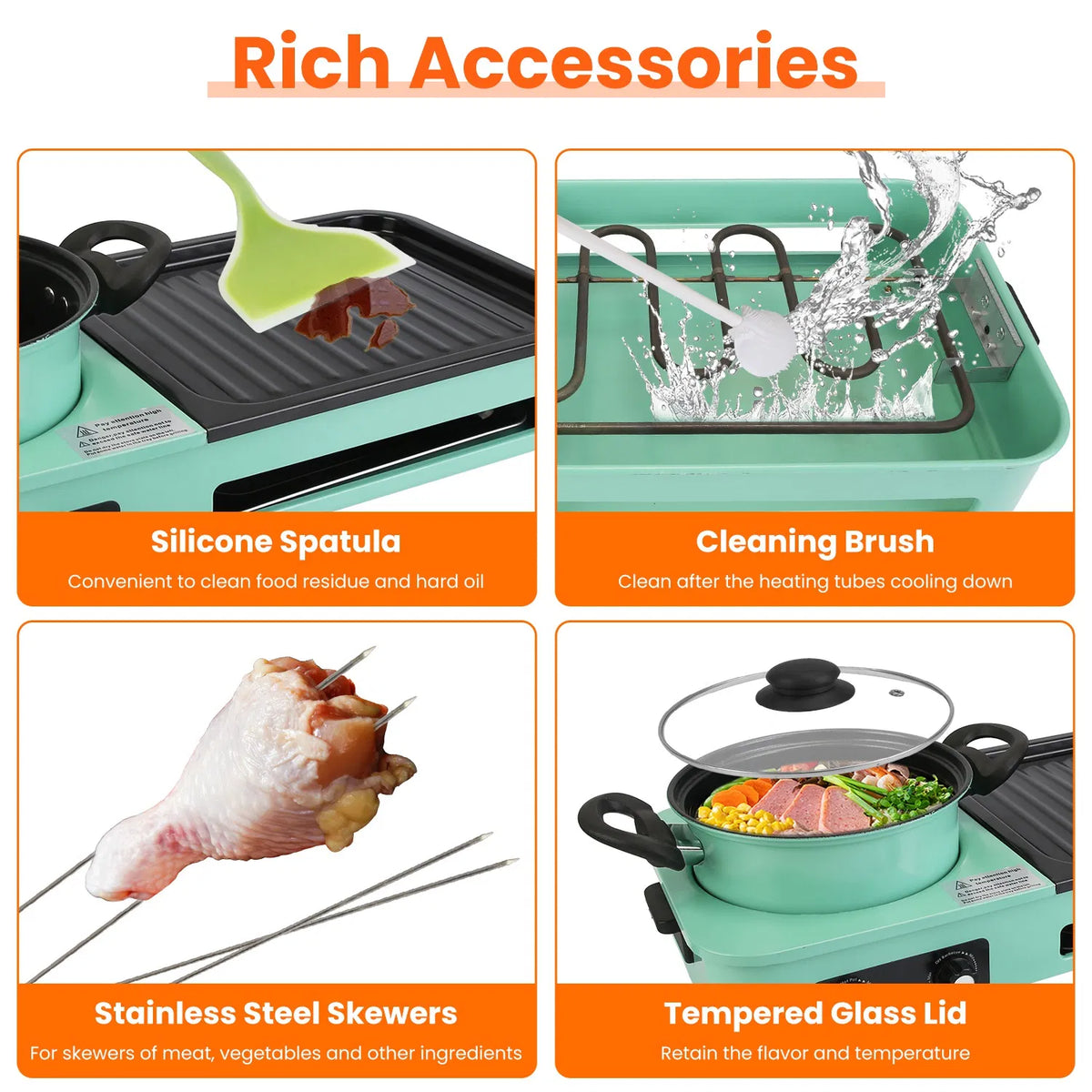 Electric Raclette Grill with Hot Pot, 1600W 3-in-1 Tabletop Cooker – image 3