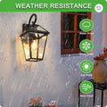 21 Inch Outdoor Wall Lantern, Black Aluminum and Clear Glass Sconce