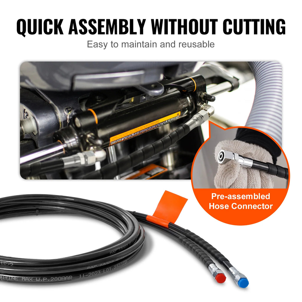 20 Ft Hydraulic Steering Hose Kit, 2-Piece Outboard Hoses to 300HP