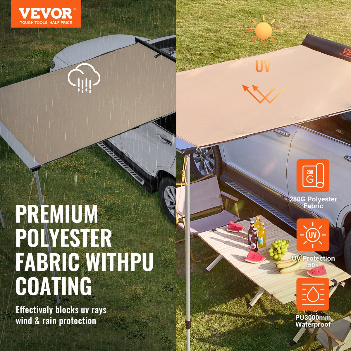 Retractable Car Side Awning 6.6 x 8.2 ft, UV50+ Waterproof – image 3