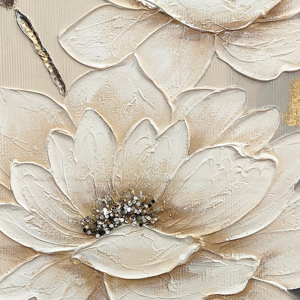 Textured Lotus Flower Canvas Wall Art 24 x 36 In, White and Gold – image 12