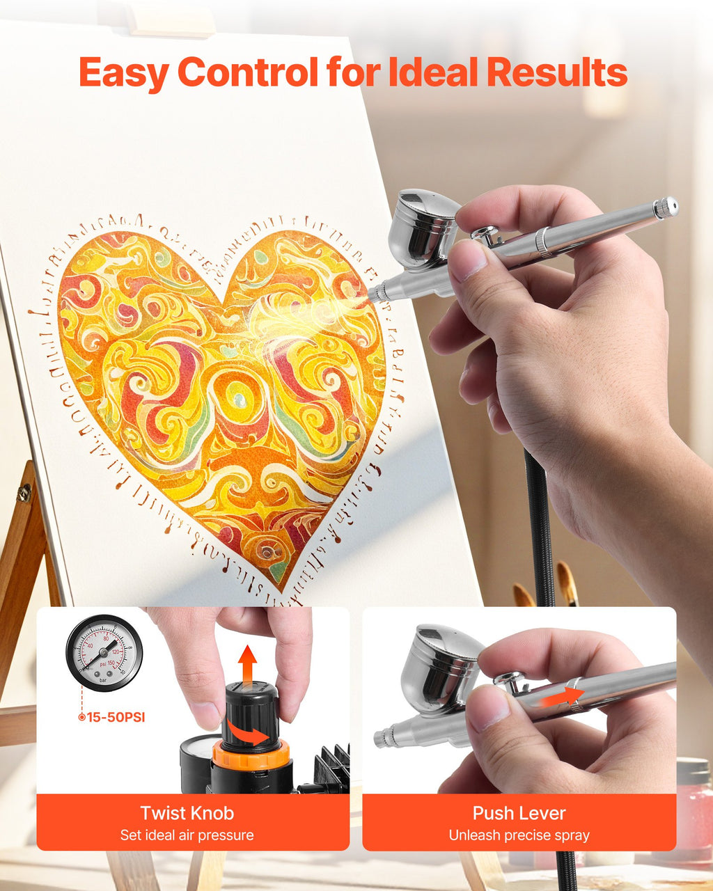 Airbrush Kit with 1/6 HP Compressor and 3 Dual-Action Airbrushes – image 4