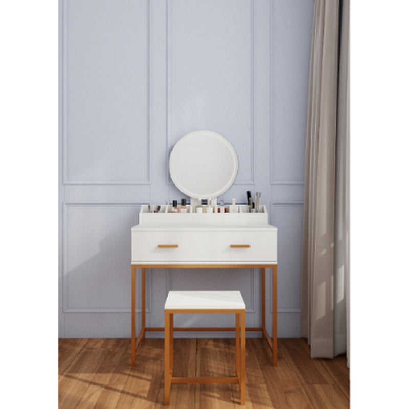 Makeup Vanity Table Set – Mirror, Stool & Storage, White and Gold – image 5