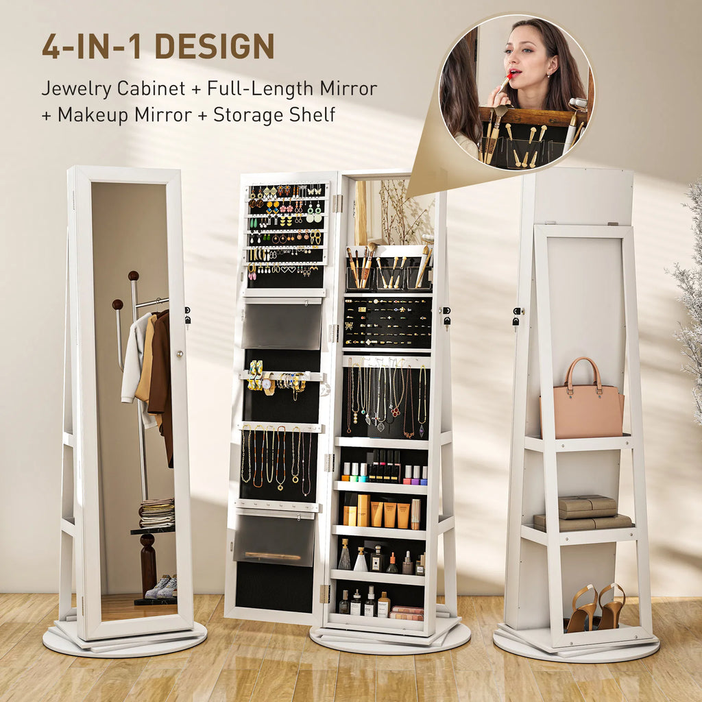 Floor Standing Jewelry Cabinet with LED Lights and Swivel Mirror – image 8