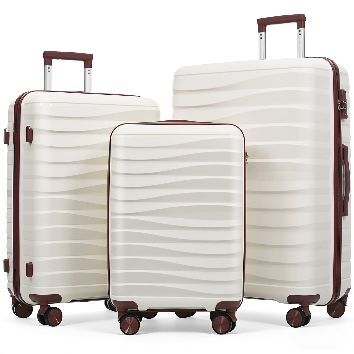 3-Piece Hardside Luggage Set, 20/24/28 in Spinners, Ivory and Brown – image 1