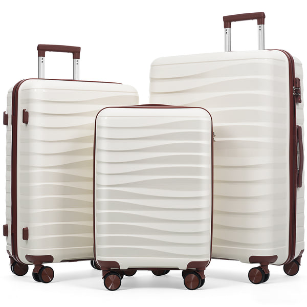 3-Piece Hardside Luggage Set, 20/24/28 in Spinners, Ivory and Brown – image 1