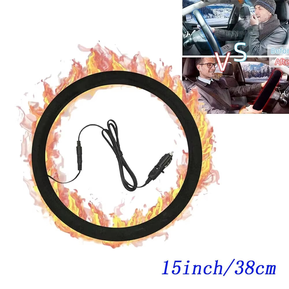 Heated Steering Wheel Cover 12V, Plush Winter Hand Warmer 15 in