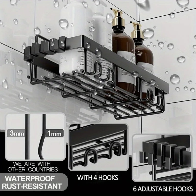 Adhesive Shower Caddy Shelves - 6 Pack Black Metal, No Drilling – image 6