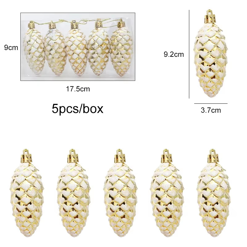 Pine Cone Ornaments – 5 Pc Glitter Christmas Tree Hanging Decor – image 8