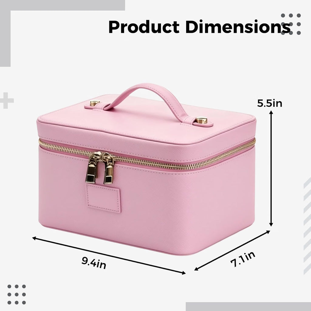 Travel Cosmetic Bag, Blush PU Leather Makeup Organizer with Dividers – image 3