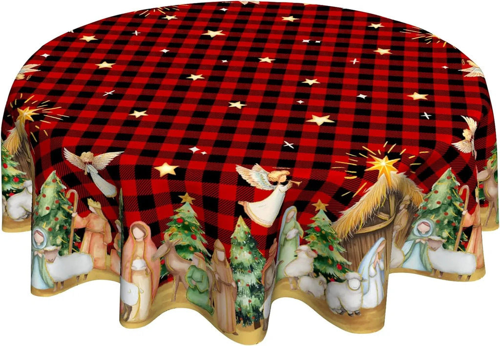 Christmas round Tablecloth 60 Inch, Holiday Print Table Cover