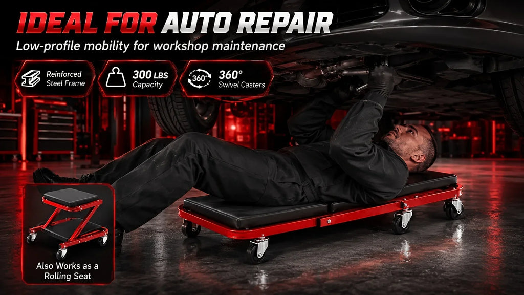3-in-1 Mechanic Creeper Seat, Foldable Rolling Garage Bench – image 5