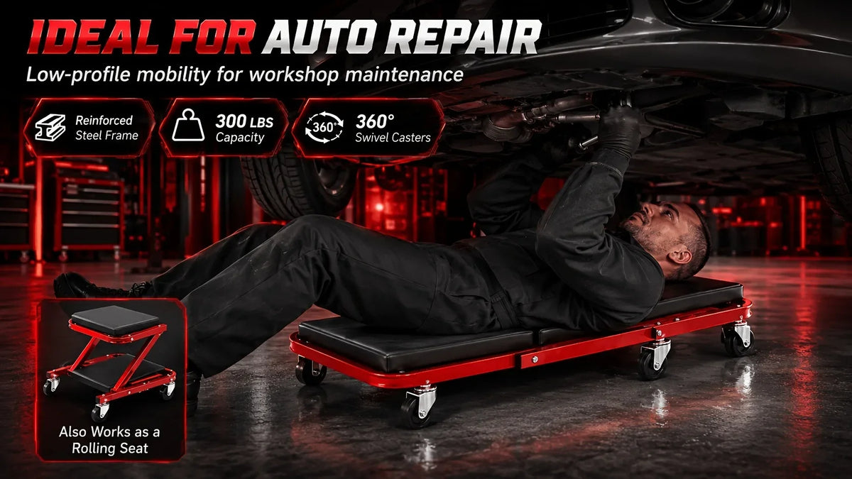 3-in-1 Mechanic Creeper Seat, Foldable Rolling Garage Bench – image 5