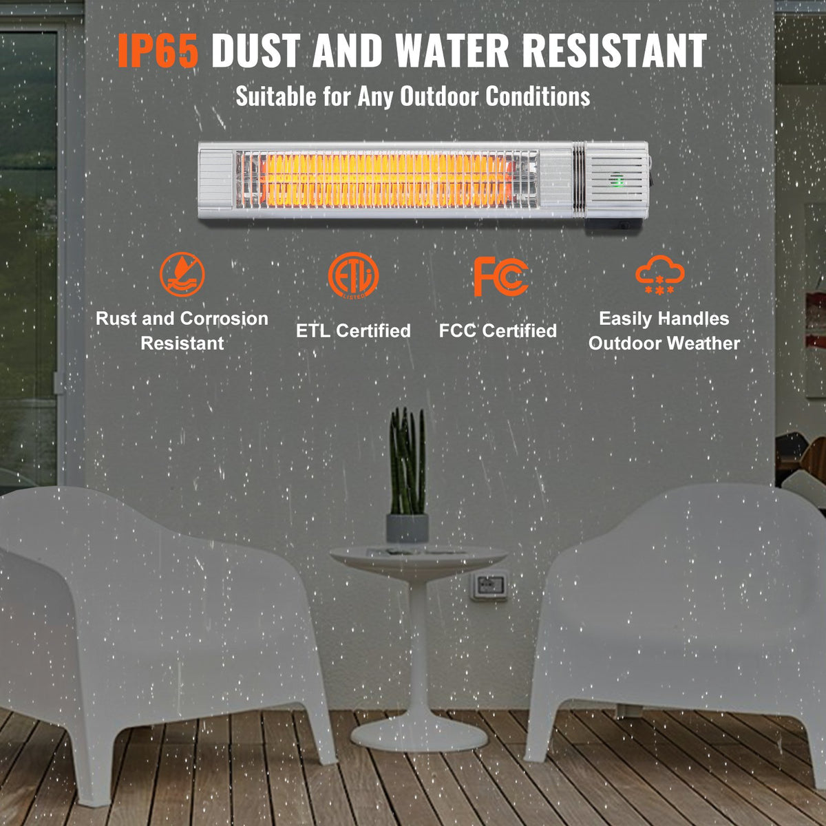 1500W Infrared Patio Heater, IP65 Wall Mount with Remote, 9 Heat Settings – image 4