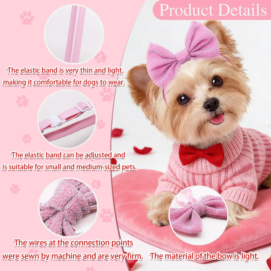 Dog Hair Bows, 4-Pack Adjustable Bow Headbands for Pets – image 5