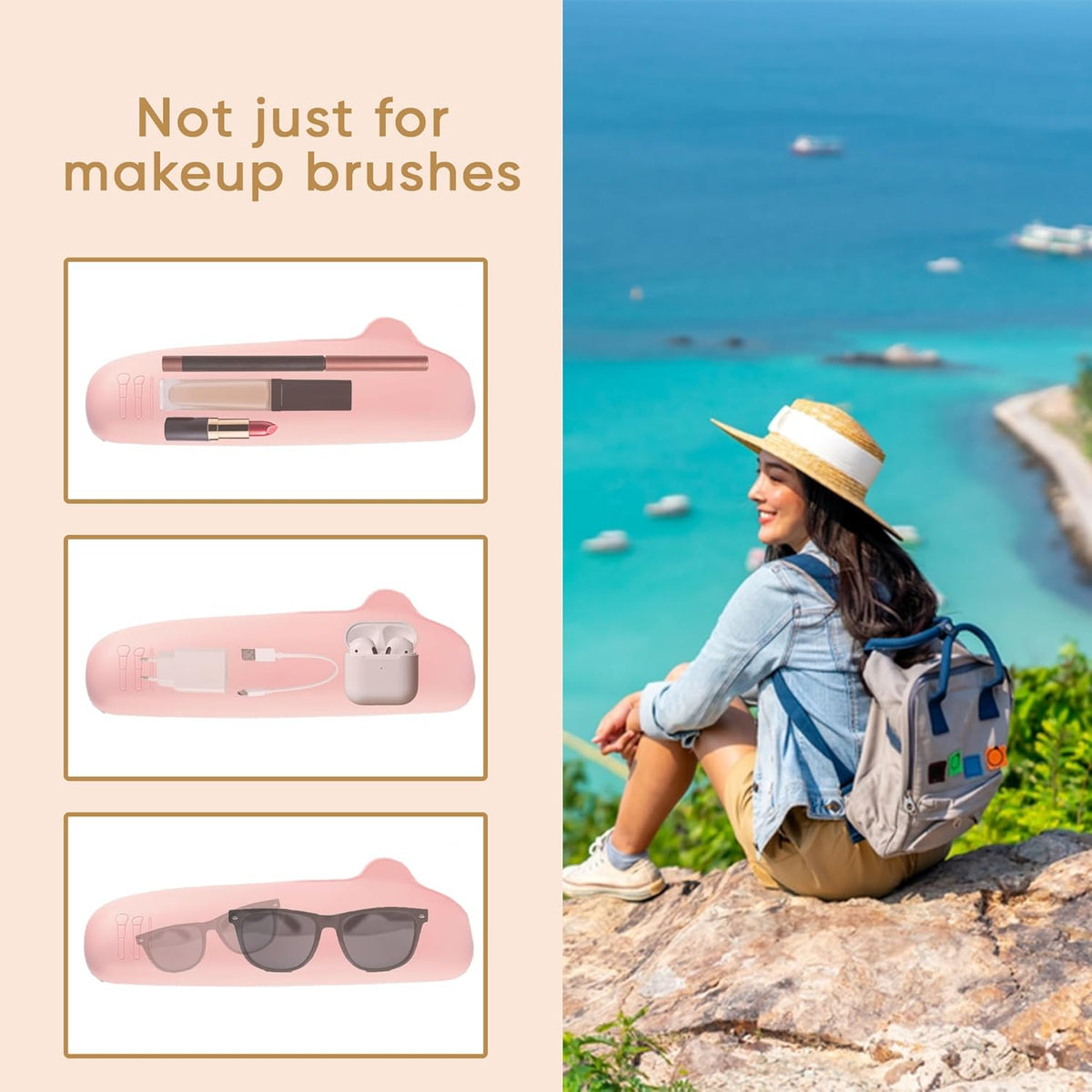 Makeup Brush Holder – Silicone Travel Case, Pink – image 3