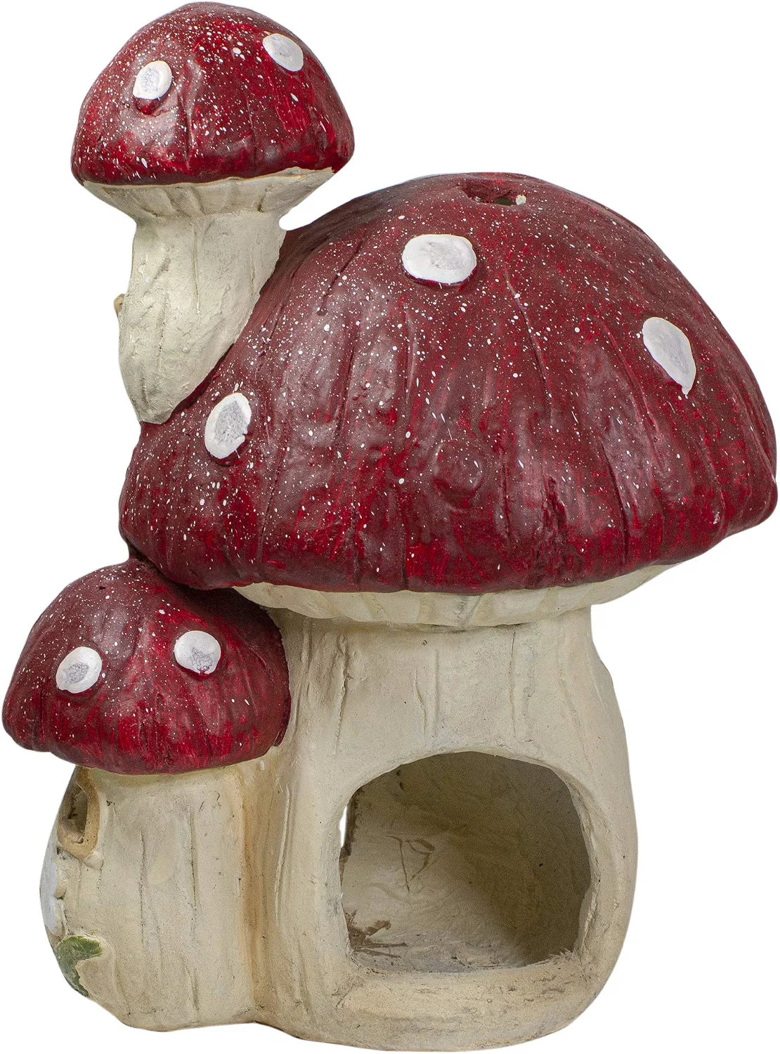 Mushroom House Garden Statue 18 in, Red and Beige Fairy Decor – image 4