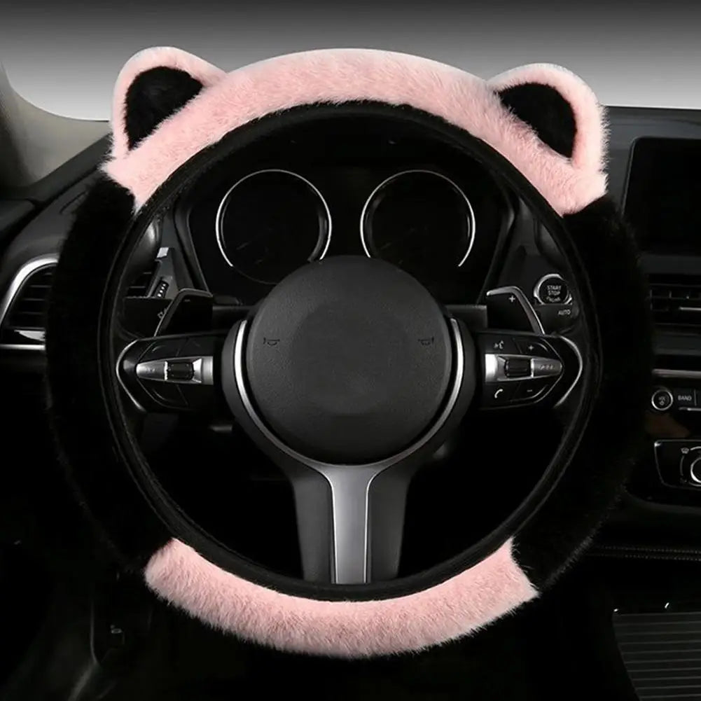 Plush Steering Wheel Cover with Cat Ears - Warm Non-Slip Winter Grip – image 7