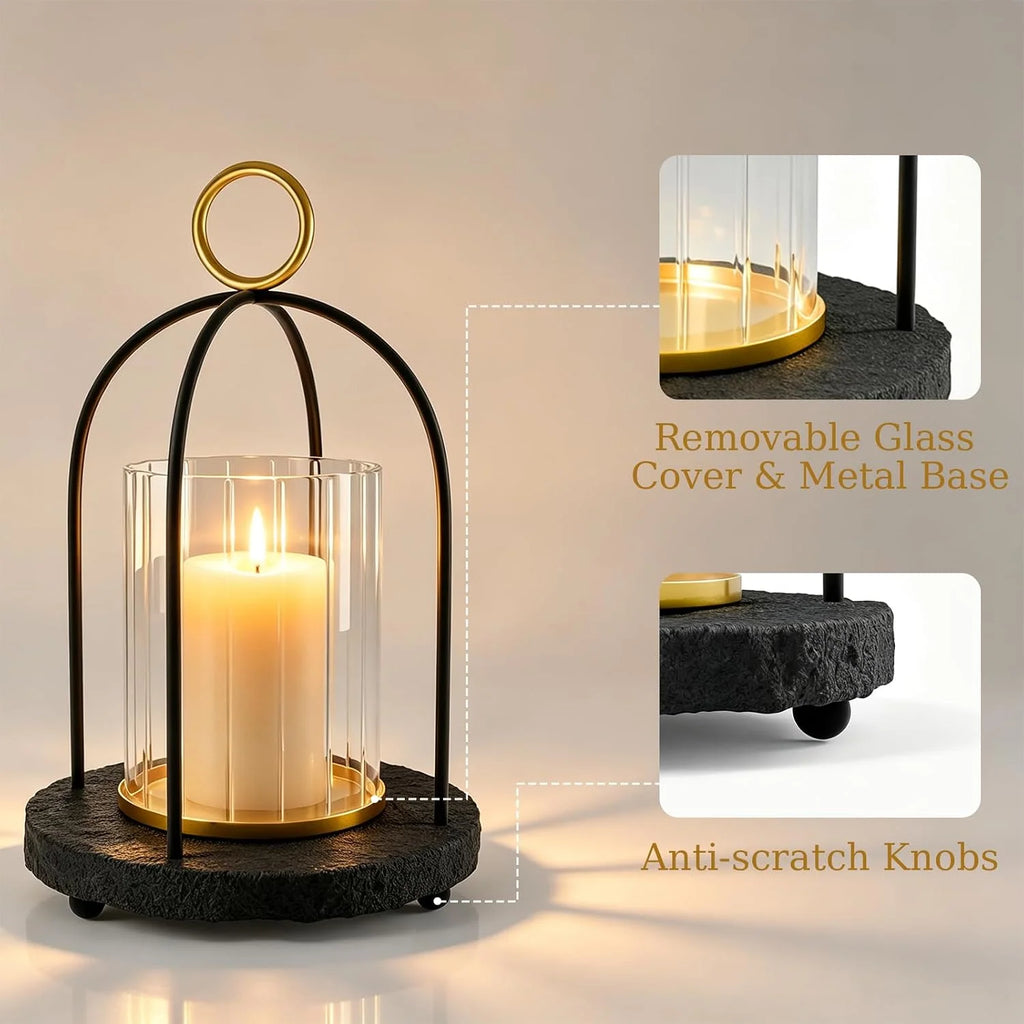 Hurricane Glass Candle Holder with Resin Base, Black – image 2