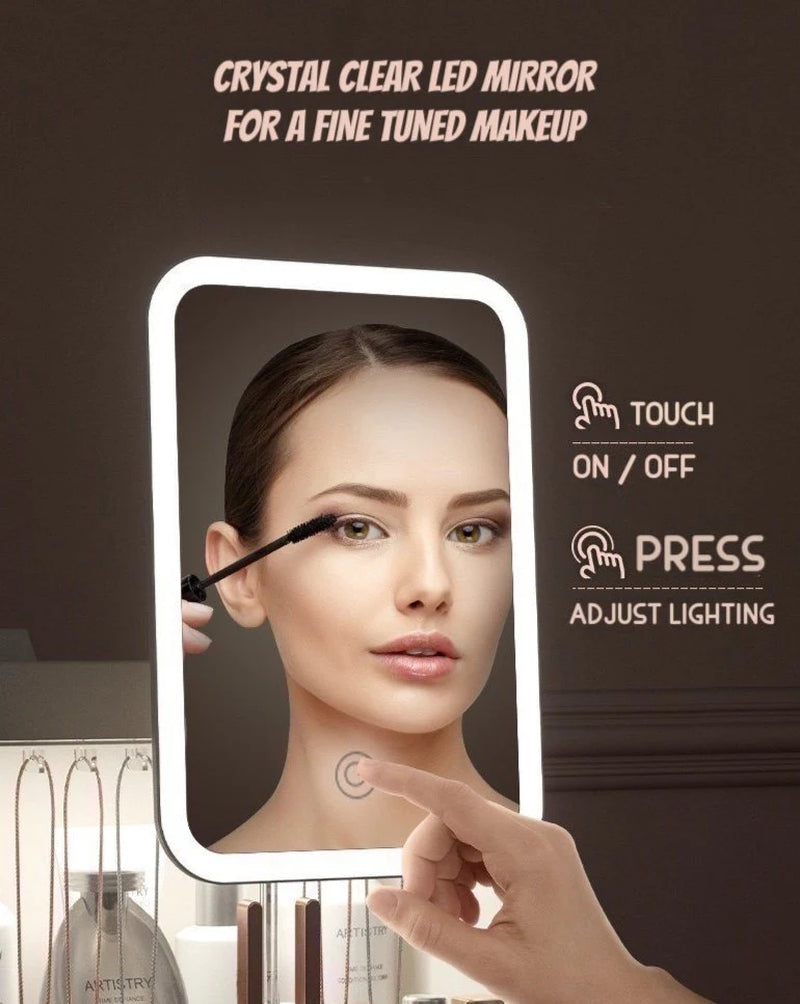 Makeup Organizer Storage Box with 360° Rotating LED Mirror – image 7