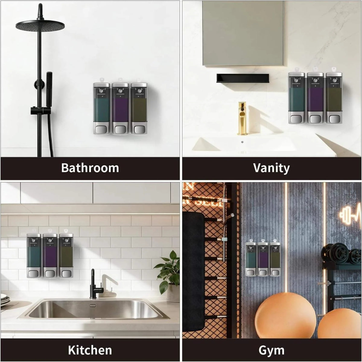 Shower Soap Dispenser, 3 Chamber Wall Mount, No-Drill – image 6