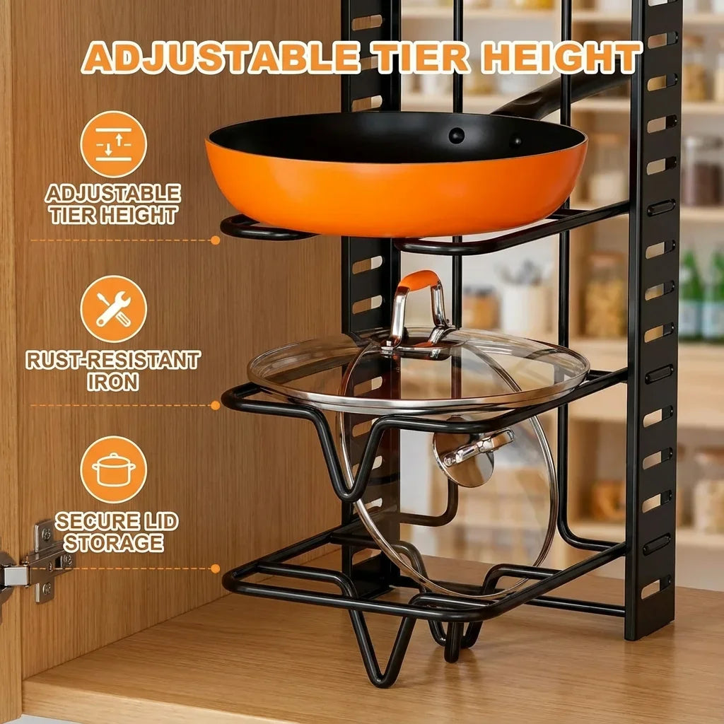 Pot Lid Rack, 8-Tier Adjustable Iron Pan Organizer for Cabinet – image 4