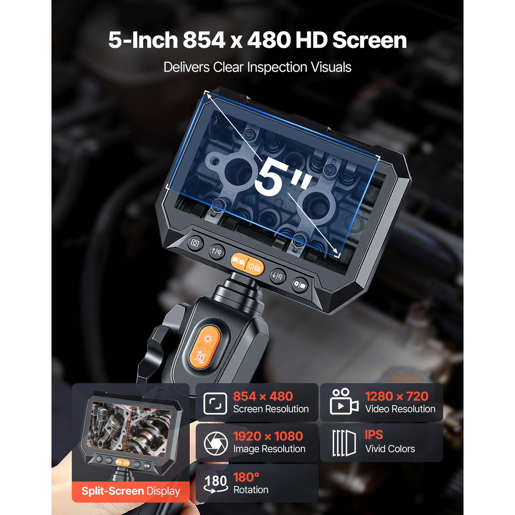 Dual-Lens Articulating Plumbing Inspection Camera, 1080P, 4.9 ft