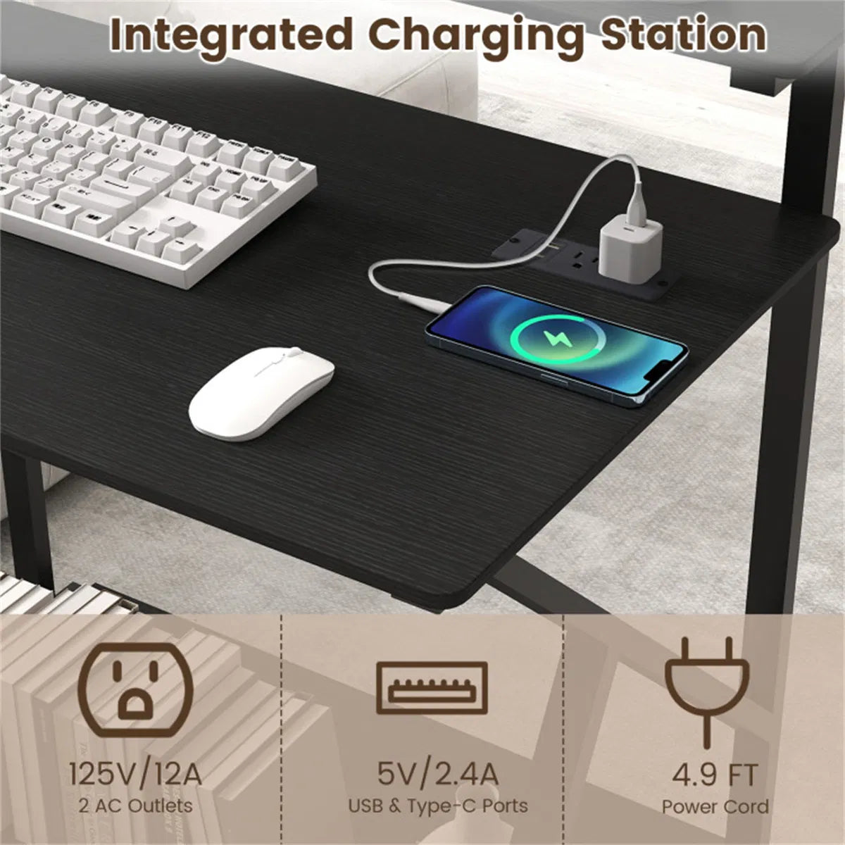 Rolling Computer Desk 32 in with Power Strip and Monitor Shelf – image 11